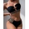 Belly-Hollow Solid Color Split-Joint Padded Bikini Swimsuit