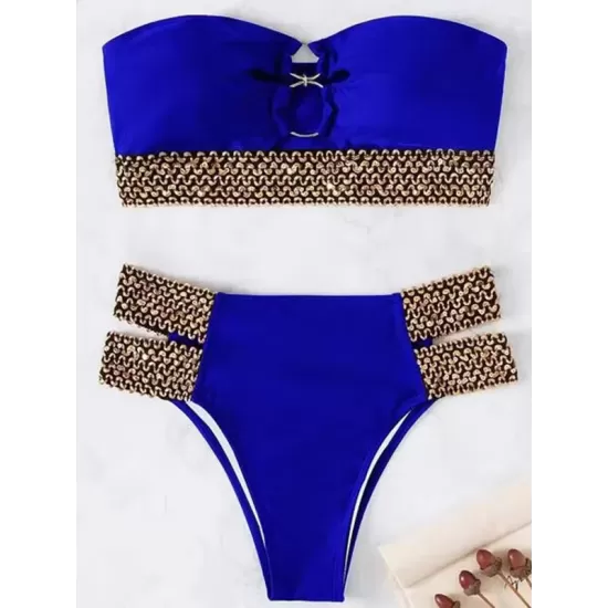 Belly-Hollow Solid Color Split-Joint Padded Bikini Swimsuit Belly-Hollow Solid Color Split-Joint Padded Bikini Swimsuit