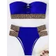 Belly-Hollow Solid Color Split-Joint Padded Bikini Swimsuit Belly-Hollow Solid Color Split-Joint Padded Bikini Swimsuit