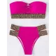 Belly-Hollow Solid Color Split-Joint Padded Bikini Swimsuit Belly-Hollow Solid Color Split-Joint Padded Bikini Swimsuit