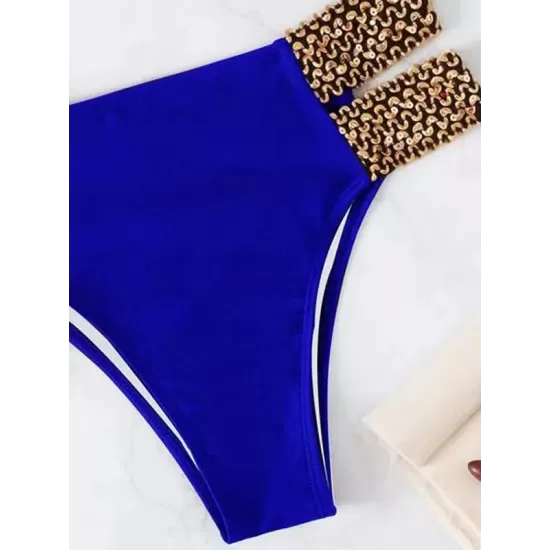 Belly-Hollow Solid Color Split-Joint Padded Bikini Swimsuit Belly-Hollow Solid Color Split-Joint Padded Bikini Swimsuit