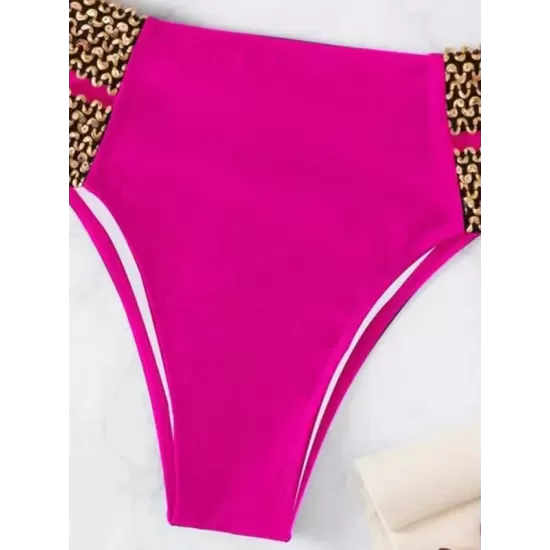 Belly-Hollow Solid Color Split-Joint Padded Bikini Swimsuit Belly-Hollow Solid Color Split-Joint Padded Bikini Swimsuit