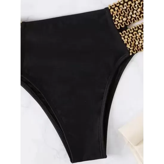 Belly-Hollow Solid Color Split-Joint Padded Bikini Swimsuit Belly-Hollow Solid Color Split-Joint Padded Bikini Swimsuit