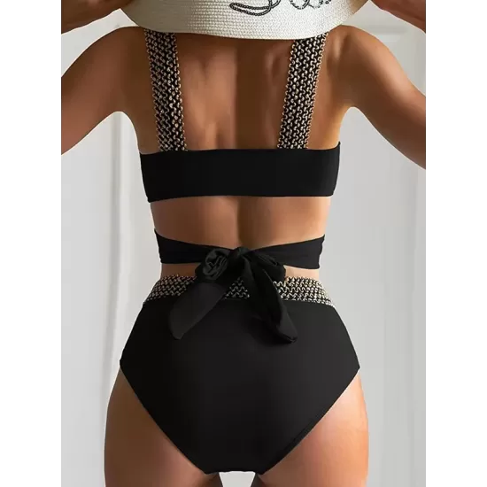High-Waisted Hollow Leopard Sequined Split-Joint Padded Spaghetti-Neck Bikini Swimsuit High-Waisted Hollow Leopard Sequined Split-Joint Padded Spaghetti-Neck Bikini Swimsuit