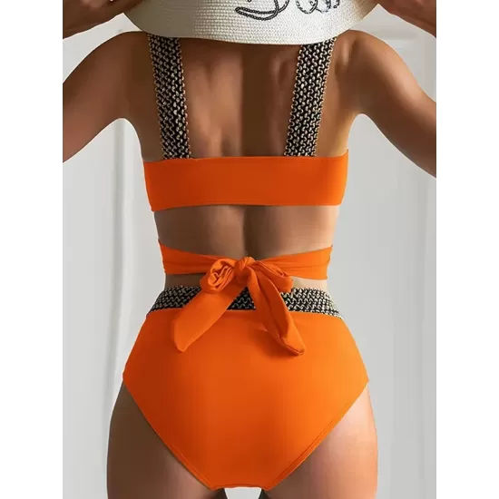 High-Waisted Hollow Leopard Sequined Split-Joint Padded Spaghetti-Neck Bikini Swimsuit High-Waisted Hollow Leopard Sequined Split-Joint Padded Spaghetti-Neck Bikini Swimsuit