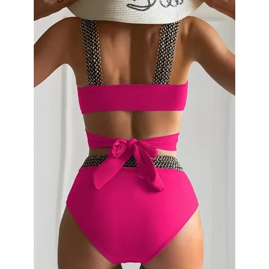 High-Waisted Hollow Leopard Sequined Split-Joint Padded Spaghetti-Neck Bikini Swimsuit High-Waisted Hollow Leopard Sequined Split-Joint Padded Spaghetti-Neck Bikini Swimsuit