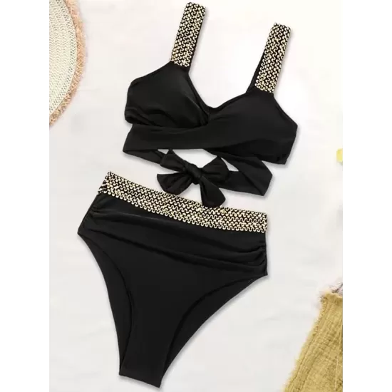 High-Waisted Hollow Leopard Sequined Split-Joint Padded Spaghetti-Neck Bikini Swimsuit High-Waisted Hollow Leopard Sequined Split-Joint Padded Spaghetti-Neck Bikini Swimsuit
