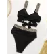High-Waisted Hollow Leopard Sequined Split-Joint Padded Spaghetti-Neck Bikini Swimsuit High-Waisted Hollow Leopard Sequined Split-Joint Padded Spaghetti-Neck Bikini Swimsuit