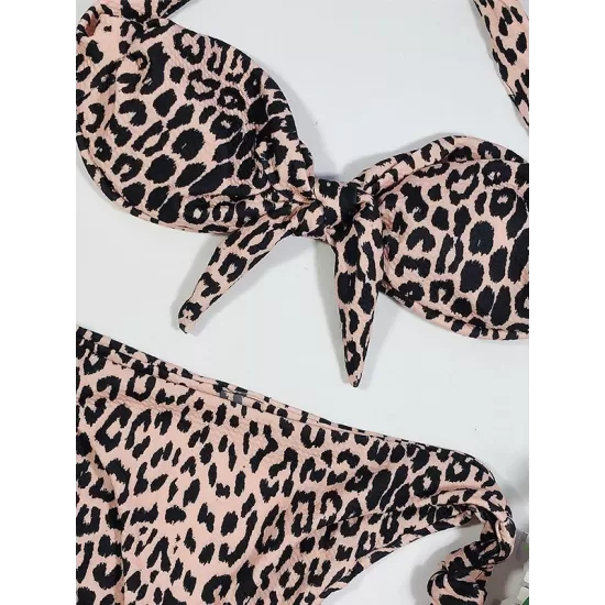 Leopard Off-the-shoulder Bikini Swimsuit Leopard Off-the-shoulder Bikini Swimsuit