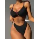 Bandage Hollow Solid Color Padded Deep V-Neck Bikini Swimsuit Bandage Hollow Solid Color Padded Deep V-Neck Bikini Swimsuit