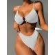 Bandage Hollow Solid Color Padded Deep V-Neck Bikini Swimsuit Bandage Hollow Solid Color Padded Deep V-Neck Bikini Swimsuit