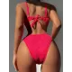 Bandage Hollow Solid Color Padded Deep V-Neck Bikini Swimsuit Bandage Hollow Solid Color Padded Deep V-Neck Bikini Swimsuit