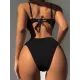 Bandage Hollow Solid Color Padded Deep V-Neck Bikini Swimsuit Bandage Hollow Solid Color Padded Deep V-Neck Bikini Swimsuit