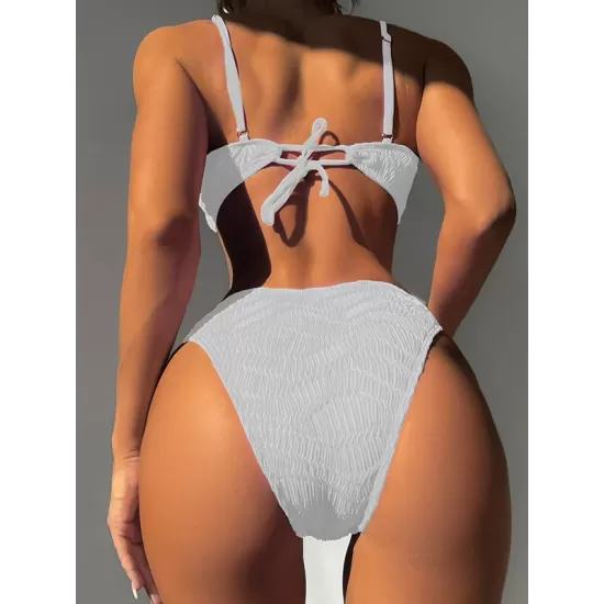 Bandage Hollow Solid Color Padded Deep V-Neck Bikini Swimsuit Bandage Hollow Solid Color Padded Deep V-Neck Bikini Swimsuit