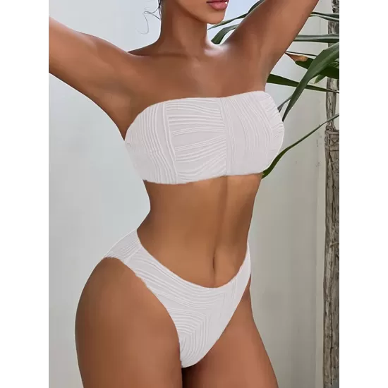 Solid Color Strapless Padded Bikini Swimsuit Solid Color Strapless Padded Bikini Swimsuit