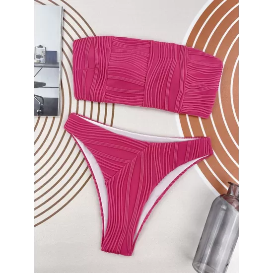 Solid Color Strapless Padded Bikini Swimsuit Solid Color Strapless Padded Bikini Swimsuit