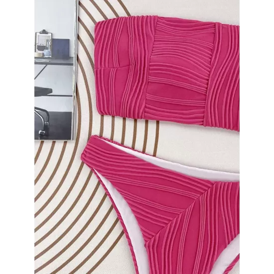 Solid Color Strapless Padded Bikini Swimsuit Solid Color Strapless Padded Bikini Swimsuit