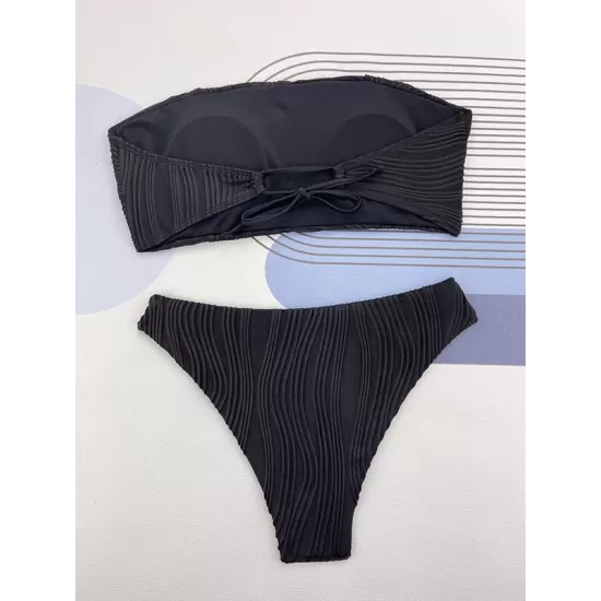 Solid Color Strapless Padded Bikini Swimsuit Solid Color Strapless Padded Bikini Swimsuit
