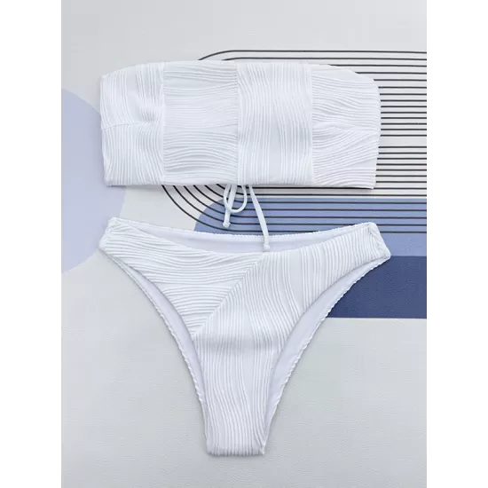 Solid Color Strapless Padded Bikini Swimsuit Solid Color Strapless Padded Bikini Swimsuit