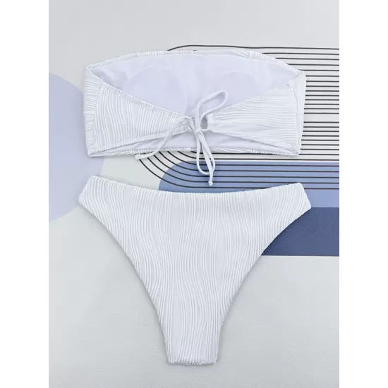 Solid Color Strapless Padded Bikini Swimsuit Solid Color Strapless Padded Bikini Swimsuit