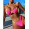 Color-Block Hollow Padded Halter-Neck Bikini Swimsuit