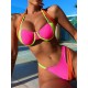 Color-Block Hollow Padded Halter-Neck Bikini Swimsuit Color-Block Hollow Padded Halter-Neck Bikini Swimsuit