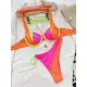 Color-Block Hollow Padded Halter-Neck Bikini Swimsuit Color-Block Hollow Padded Halter-Neck Bikini Swimsuit