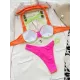 Color-Block Hollow Padded Halter-Neck Bikini Swimsuit Color-Block Hollow Padded Halter-Neck Bikini Swimsuit