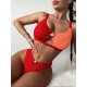 Bandage Color-Block Hollow Padded Spaghetti-Neck Bikini Swimsuit Bandage Color-Block Hollow Padded Spaghetti-Neck Bikini Swimsuit