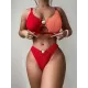 Bandage Color-Block Hollow Padded Spaghetti-Neck Bikini Swimsuit Bandage Color-Block Hollow Padded Spaghetti-Neck Bikini Swimsuit