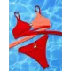 Bandage Color-Block Hollow Padded Spaghetti-Neck Bikini Swimsuit Bandage Color-Block Hollow Padded Spaghetti-Neck Bikini Swimsuit