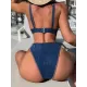 Backless Buckle Solid Color Padded Deep V-Neck Bikini Swimsuit Backless Buckle Solid Color Padded Deep V-Neck Bikini Swimsuit