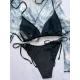 Backless Bandage Solid Color Padded Halter-Neck Bikini Swimsuit Backless Bandage Solid Color Padded Halter-Neck Bikini Swimsuit