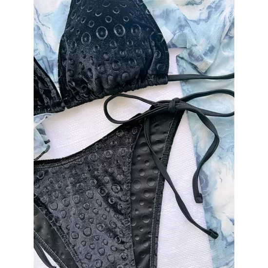 Backless Bandage Solid Color Padded Halter-Neck Bikini Swimsuit Backless Bandage Solid Color Padded Halter-Neck Bikini Swimsuit