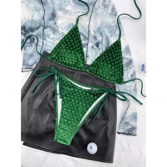 Backless Bandage Solid Color Padded Halter-Neck Bikini Swimsuit Backless Bandage Solid Color Padded Halter-Neck Bikini Swimsuit