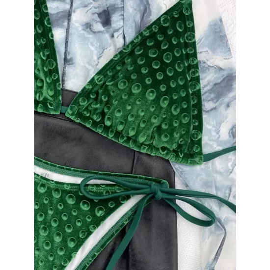 Backless Bandage Solid Color Padded Halter-Neck Bikini Swimsuit Backless Bandage Solid Color Padded Halter-Neck Bikini Swimsuit