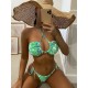 Bandage Hollow Printed Padded Halter-Neck Bikini Swimsuit Bandage Hollow Printed Padded Halter-Neck Bikini Swimsuit