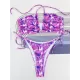 Bandage Hollow Printed Padded Halter-Neck Bikini Swimsuit Bandage Hollow Printed Padded Halter-Neck Bikini Swimsuit