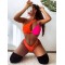 Color-Block Hollow Padded One-shoulder Bikini Swimsuit