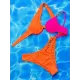 Color-Block Hollow Padded One-shoulder Bikini Swimsuit Color-Block Hollow Padded One-shoulder Bikini Swimsuit