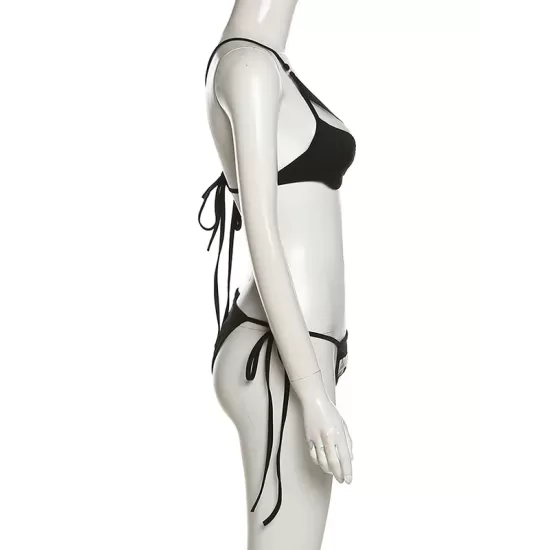 Backless Bandage Hollow Solid Color Split-Joint Sleeveless One-Shoulder Bikini Swimsuit Backless Bandage Hollow Solid Color Split-Joint Sleeveless One-Shoulder Bikini Swimsuit