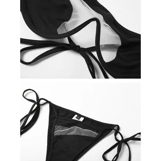 Backless Bandage Hollow Solid Color Split-Joint Sleeveless One-Shoulder Bikini Swimsuit Backless Bandage Hollow Solid Color Split-Joint Sleeveless One-Shoulder Bikini Swimsuit