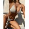 Backless Bandage Hollow Solid Color Padded Halter-Neck Bikini Swimsuit