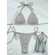 Backless Bandage Hollow Solid Color Padded Halter-Neck Bikini Swimsuit Backless Bandage Hollow Solid Color Padded Halter-Neck Bikini Swimsuit