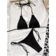 Backless Bandage Hollow Solid Color Padded Halter-Neck Bikini Swimsuit Backless Bandage Hollow Solid Color Padded Halter-Neck Bikini Swimsuit