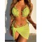 Three-piece Suit Padded Bandage Lacy Solid Color Halter-Neck Bikini Swimsuit