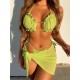 Three-piece Suit Padded Bandage Lacy Solid Color Halter-Neck Bikini Swimsuit Three-piece Suit Padded Bandage Lacy Solid Color Halter-Neck Bikini Swimsuit