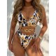 Bandage Hollow Leopard Padded Deep V-Neck Bikini Swimsuit Bandage Hollow Leopard Padded Deep V-Neck Bikini Swimsuit