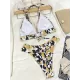 Bandage Hollow Leopard Padded Deep V-Neck Bikini Swimsuit Bandage Hollow Leopard Padded Deep V-Neck Bikini Swimsuit