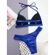 Bandage Belly-Hollow Sequined Solid Color Padded Halter-Neck Bikini Swimsuit Bandage Belly-Hollow Sequined Solid Color Padded Halter-Neck Bikini Swimsuit